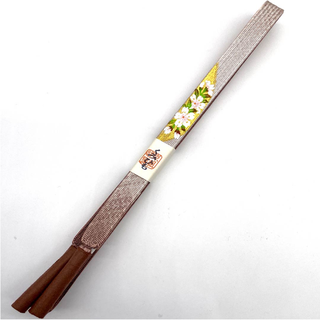 （新古品） 帯締め 正絹 四分紐 紅鳶色（べにとびいろ） 桜 中村勝雲 手描き 長さ約165cm 幅約1.5cm セミフォーマル Sランク 茶系 1135000222314