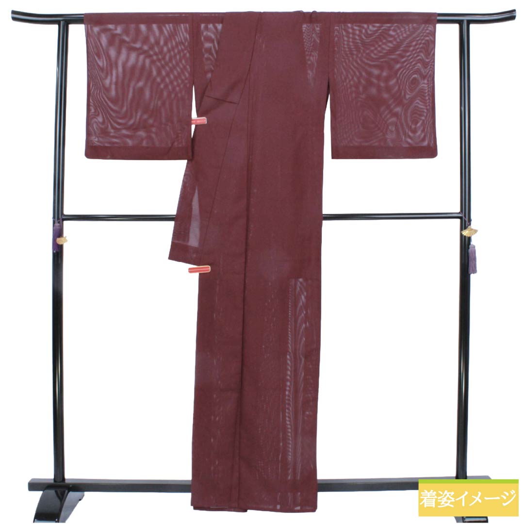 夏物 ポリエステル 色無地 Aランク 身丈161cm 裄丈67cm 木蘭色（もくらんいろ） 洗える着物 素無地 絽 紫系 1132005833420