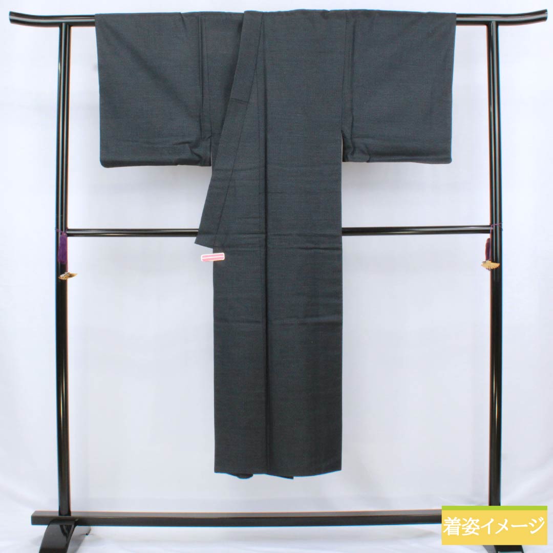 男物 正絹 Sランク 身丈140cm 裄丈68cm 相済茶色（あいすみちゃいろ） 亀甲 紬地 袷 紺系 1119001222418