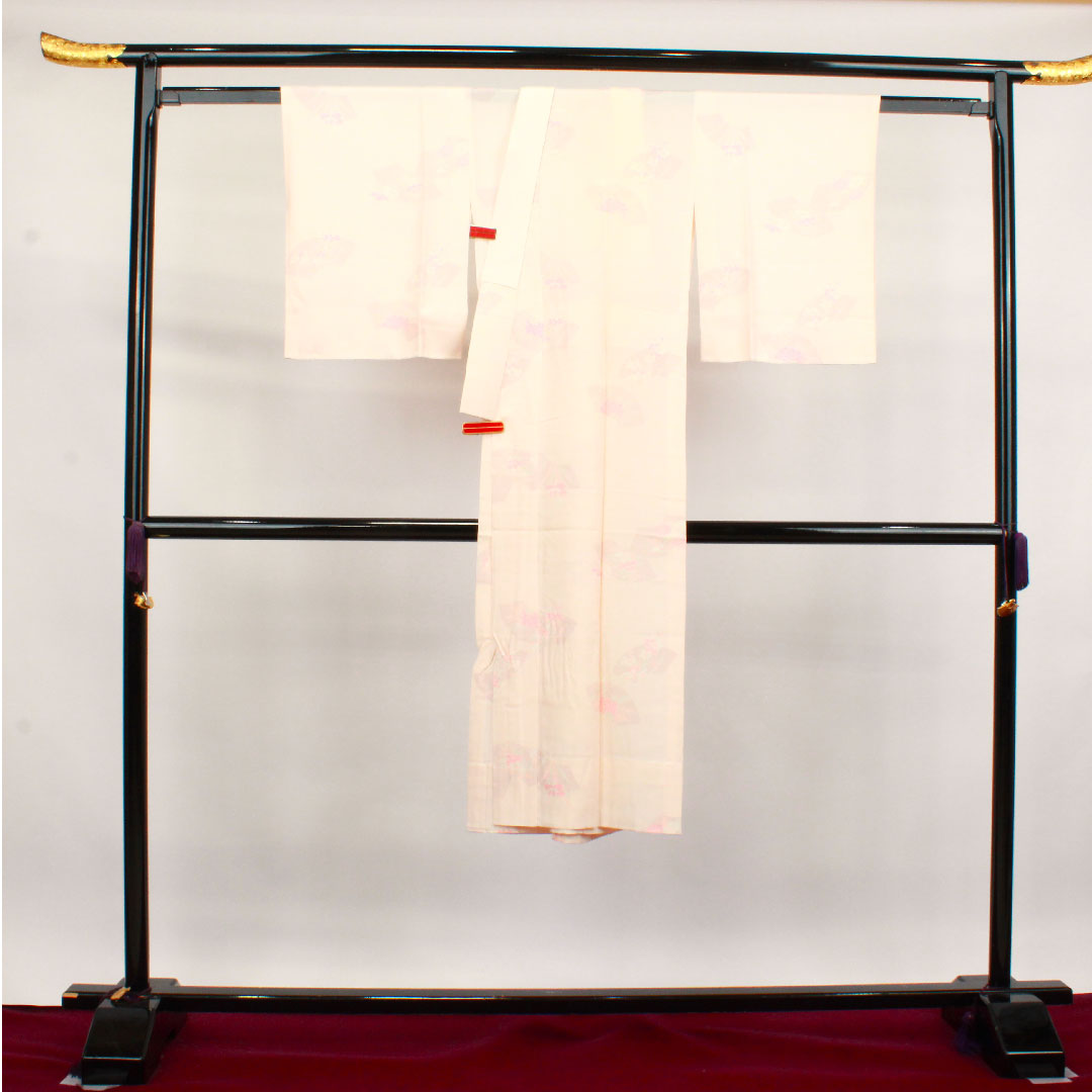 長襦袢 正絹 身丈127cm 裄丈64.5cm 単衣  フォーマル 扇面 草花模様  Sランク ピンク系 1129000562213