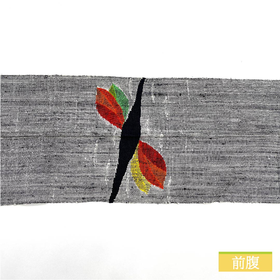 名古屋帯 銀白色色（ぎんはくしょくいろ） 落ち葉 帯丈360cm 正絹 Sランク ポイント柄 カジュアル グレー系 1124006442322 松葉仕立て