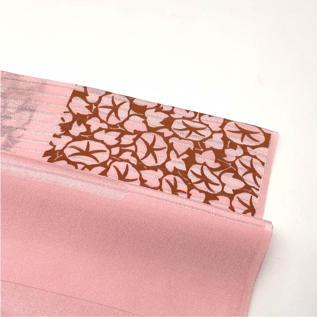 （新品）帯揚げ 正絹 セミフォーマル 桃色（ももいろ） 夏物 朝顔 長さ約174cm 幅約28.5cm NEWランク ピンク系 1136000831913