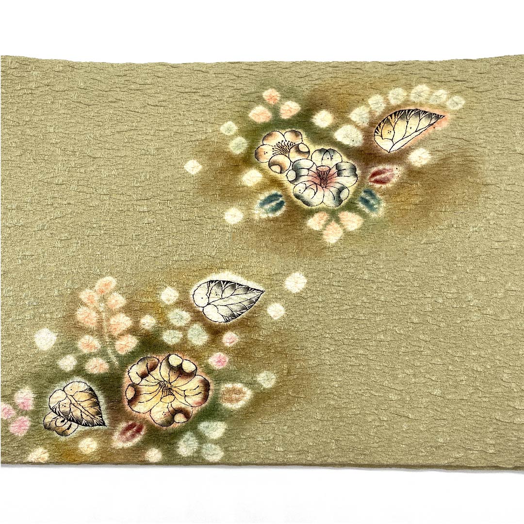 名古屋帯 蒸栗色 辻ヶ花 帯丈340cm 正絹 Aランク ポイント柄 セミフォーマル 黄系 1124003533323  開き仕立て