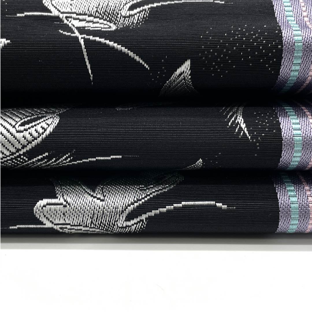 （未仕立）半幅帯 正絹 小袋帯 本場筑前博多織 児島織物 鳩 帯丈366cm 黒系 NEWランク 1125002221310