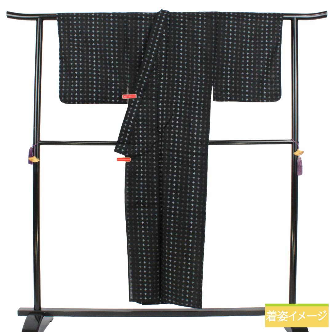 メンズ浴衣 木綿 Sランク 身丈150.5cm 裄丈69.5cm 幾何学模様 単衣 黒系 1138001262510
