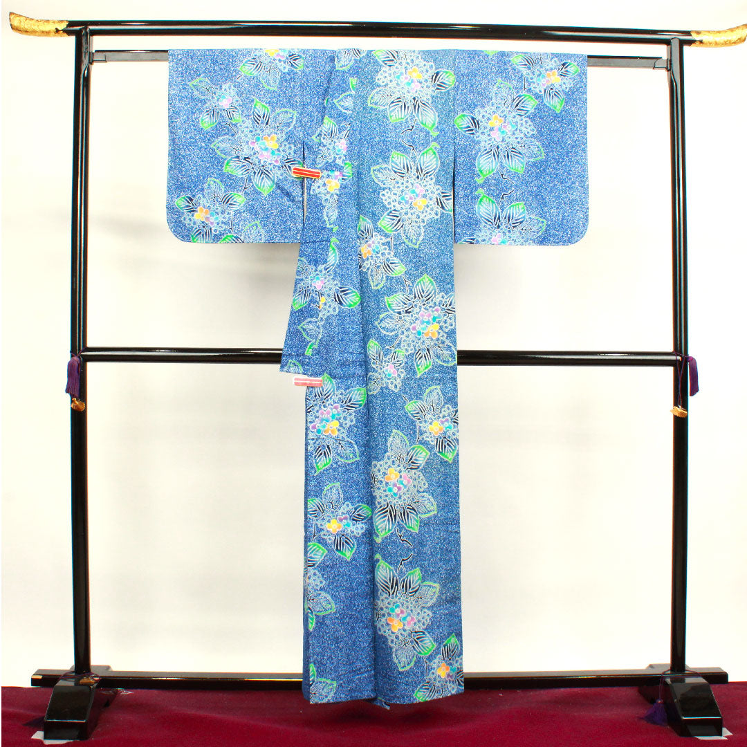 浴衣 露草色 紫陽花 木綿 Bランク 単衣 身丈158cm 裄丈66cm 青系 1118003704317
