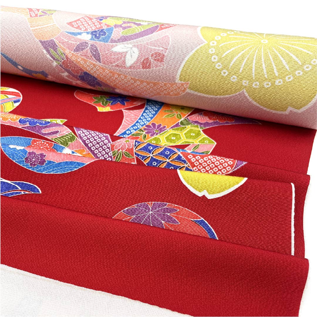 Fabric, Komon, Pure Silk, Crimson Red, Tango Chirimen, Bundled Noshi, Ball, New Rank, Red 1130001041912