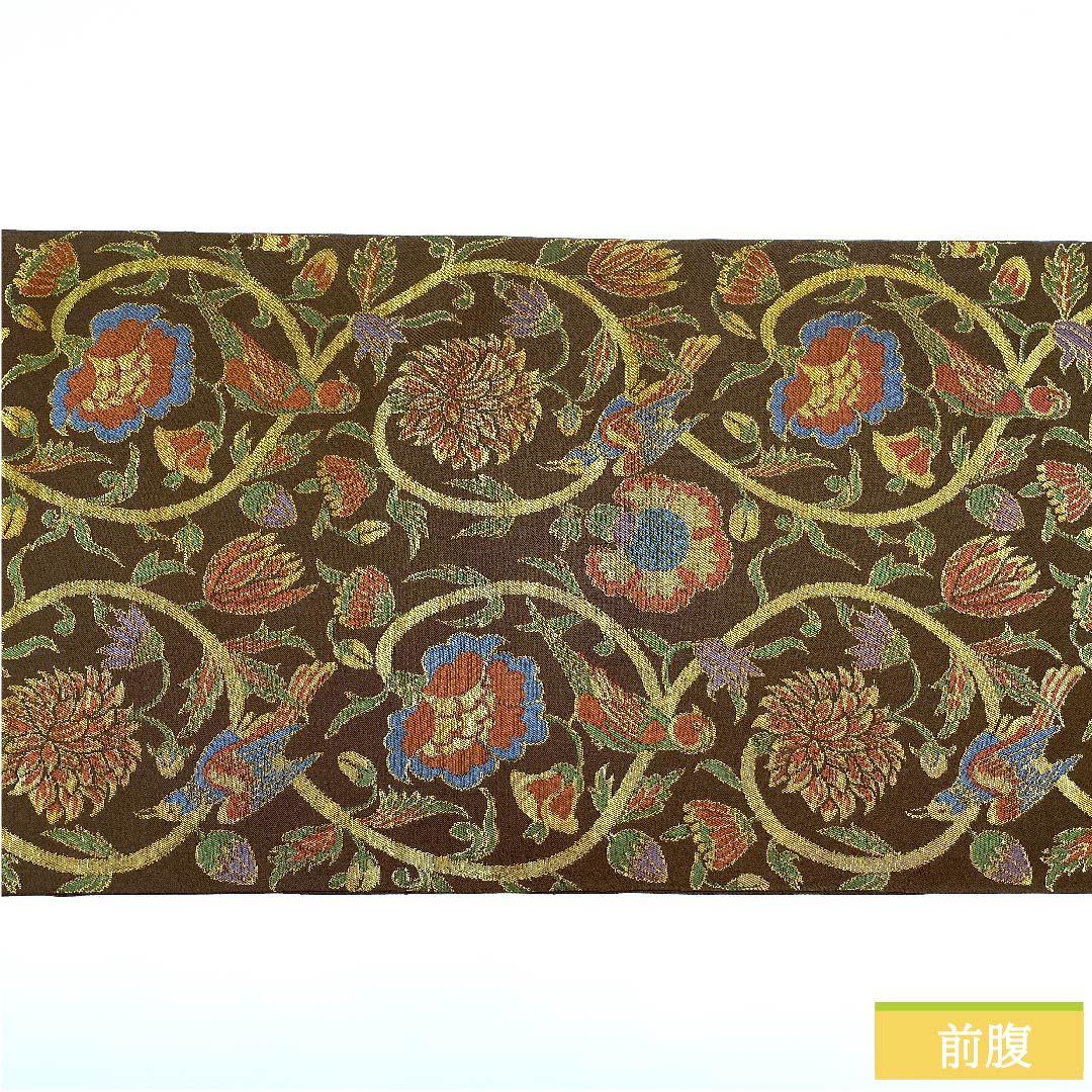 (Unmade) Fukuro Obi, Pure Silk, Tobiiro (Tobi-iro), Orietsu, Flower Pattern, Bird, Classic Pattern, Obi Length 444cm, New Rank, Full Length, Semi-Formal, Brown, 1123010861314