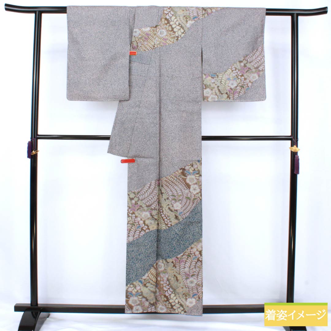 訪問着 正絹 Sランク 袷 身丈156cm 裄丈62.5cm 灰桜色（はいざくらいろ） 大島紬 辻ヶ花 しつけ糸付き パールトーン加工 グレー系 1112007472322