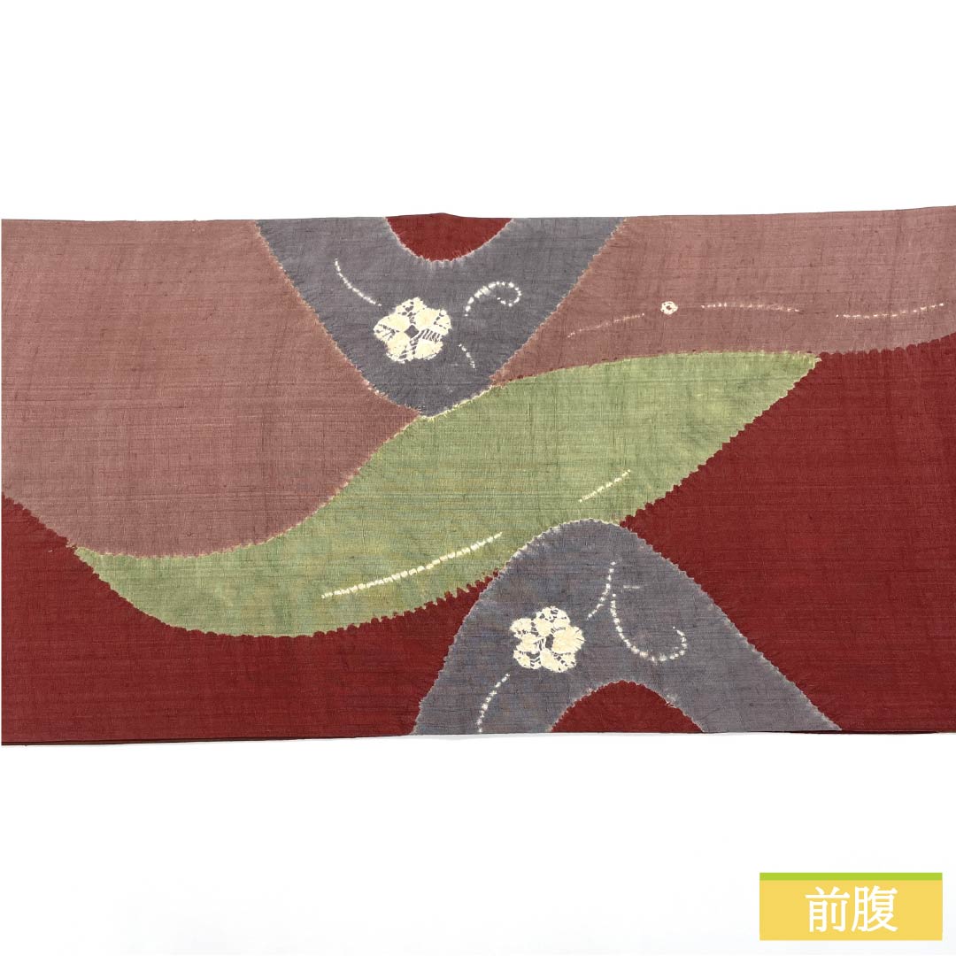 袋帯 正絹 蘇芳色（すおういろ） 紬地 絞り 染帯 流水 帯丈438cm Sランク 六通 カジュアル 朱系 1123012812316