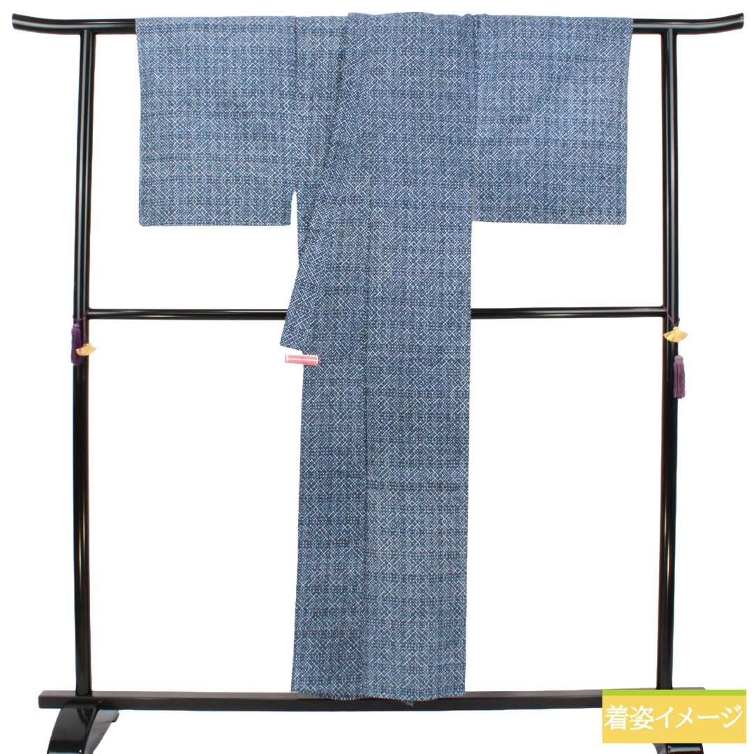 メンズ浴衣 木綿 Aランク 身丈153cm 裄丈70cm 湊鼠色（みなとねずいろ） 抽象模様 単衣 紺系 1138000603518