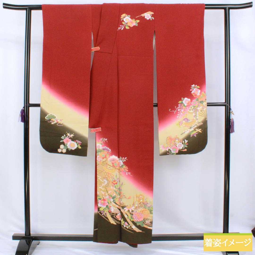 まる様正絹振袖のみ【895】【155cm~165cmの方用】 2〜12月】正絹振袖|着物レンタル|155〜165cm|振袖フルセット(オレンジ