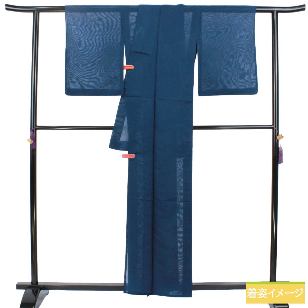夏物 正絹 色無地 Aランク 身丈158.5cm 裄丈62cm 韓藍色（からあいいろ） 抽象模様 紗 青系 1132004383317