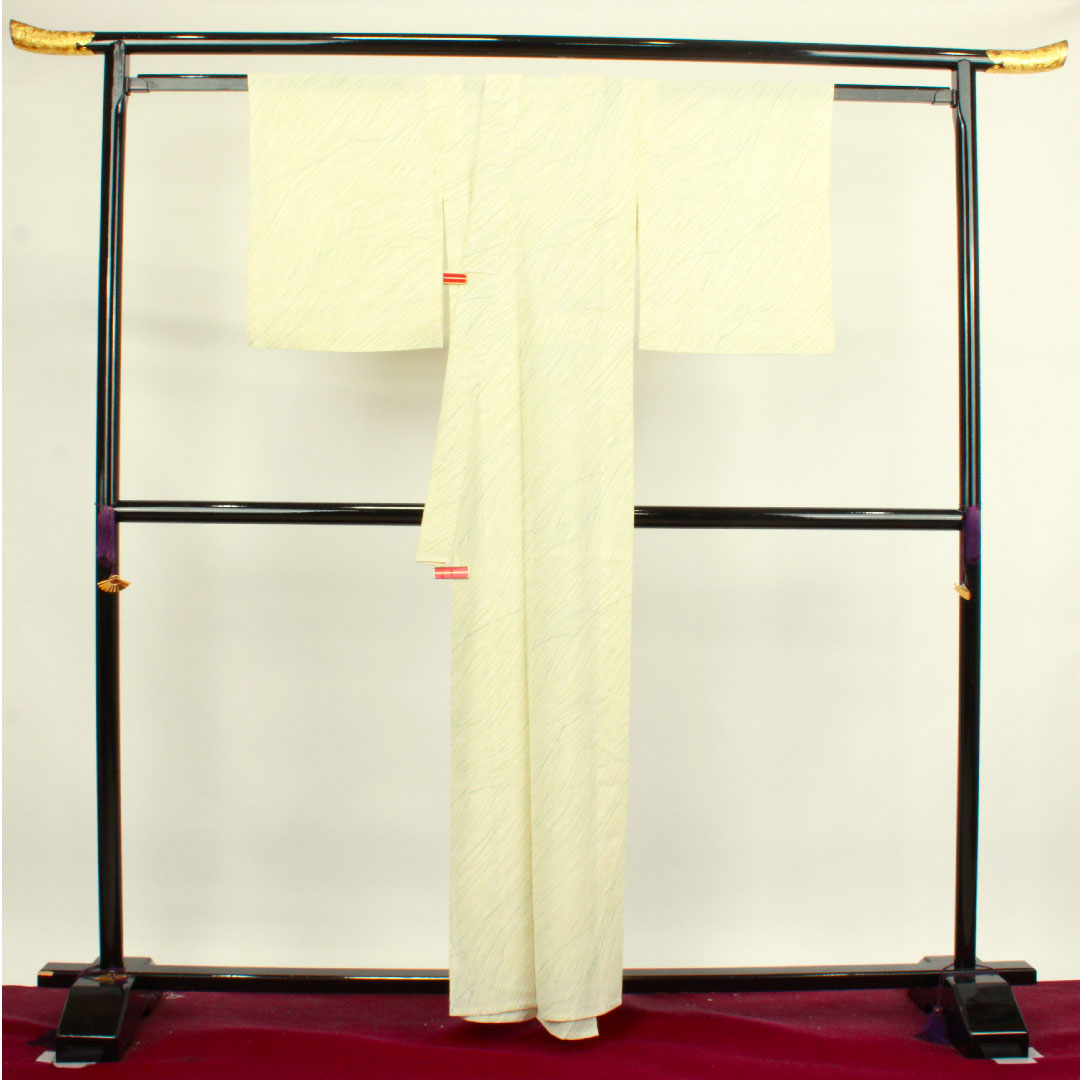 夏物 正絹 小紋 身丈158.5cm 裄丈62.5cm 乳白色（にゅうはくしょく） 抽象模様   絽 Aランク クリーム系 1132000753315