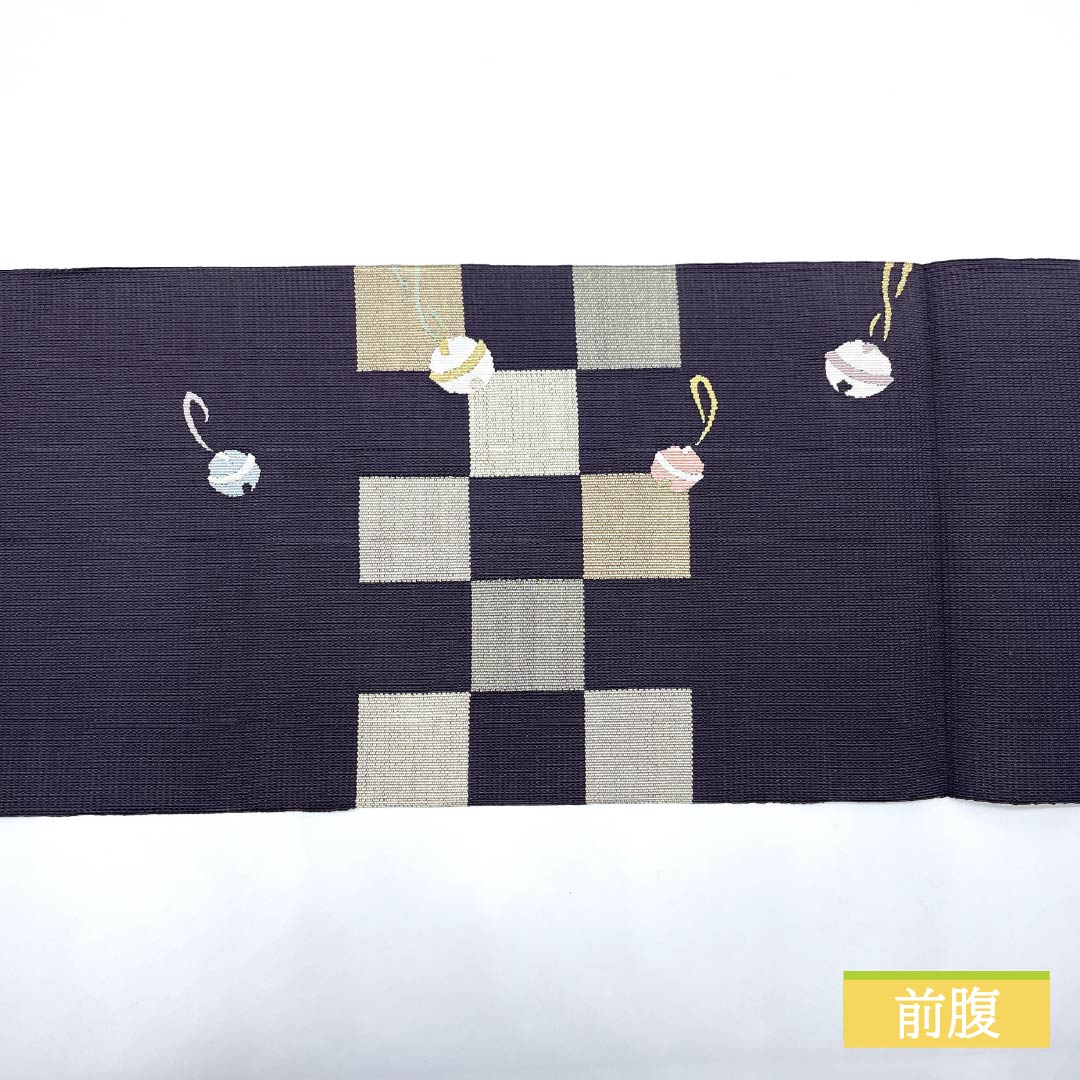 名古屋帯 深滅紫色（ふかきけしむらさきいろ） 綴れ織 井筒屋瀬平 爪搔き綴れ 帯丈377cm 正絹 Sランク ポイント柄 カジュアル 紫系 1124007022320 松葉仕立て