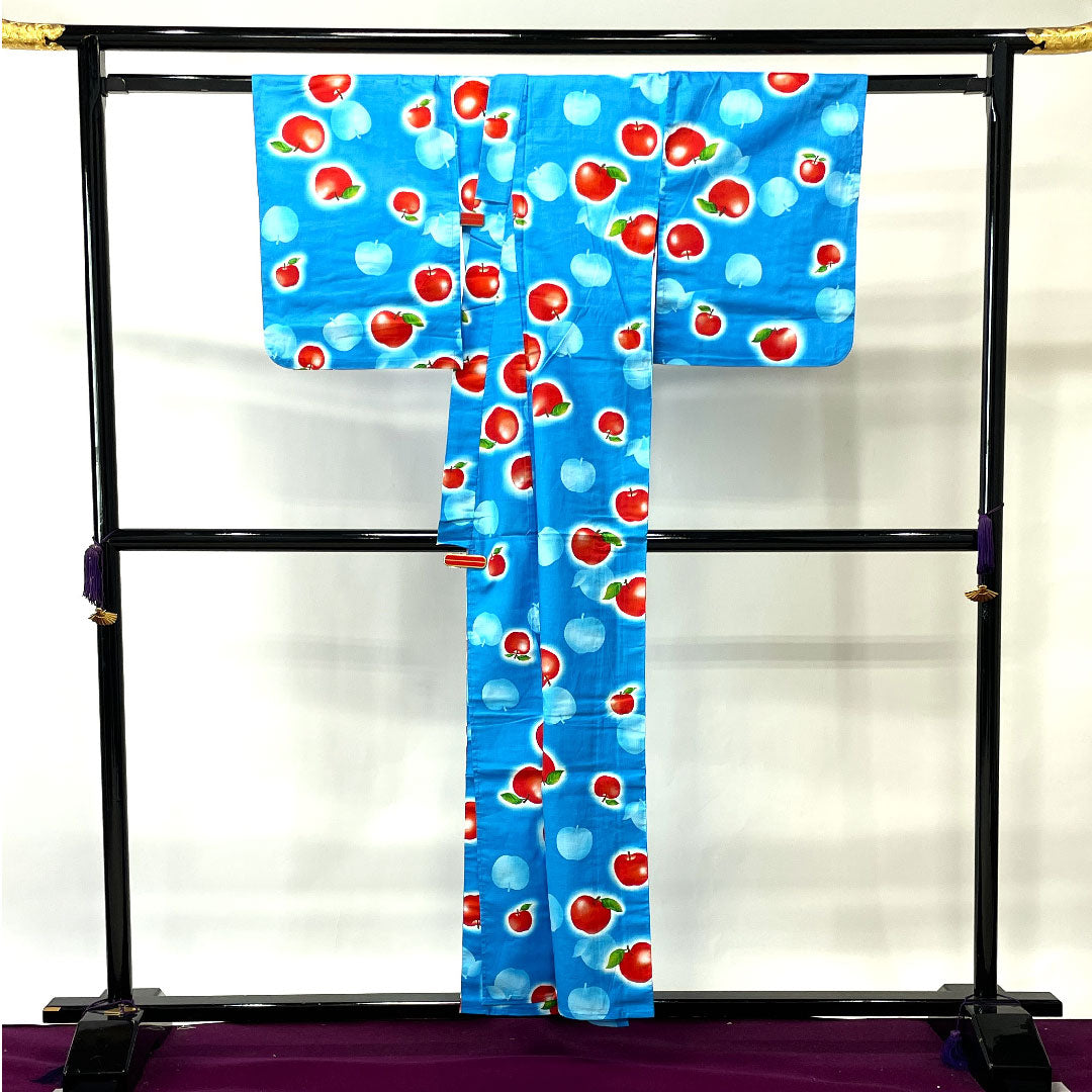 浴衣 真青色 リンゴ 木綿 Sランク 単衣 身丈155cm 裄丈64cm 青系 1118002222317