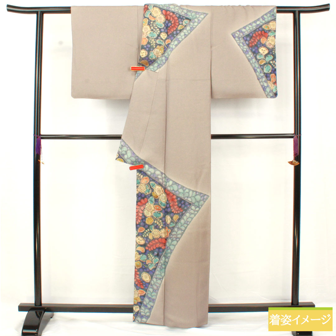 訪問着 正絹 袷 身丈159.5cm 裄丈64.5cm 紫鼠色（むらさきねずいろ） 辻ヶ花 金通し Aランク グレー系 1112005063322