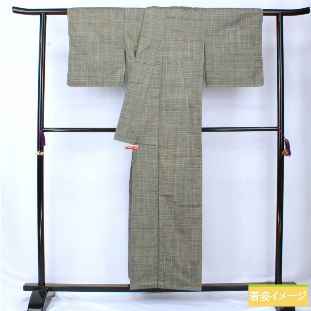 紬 正絹 Sランク 身丈156.5cm 裄丈63cm みじん格子 袷 グラデーション系 1116003972399
