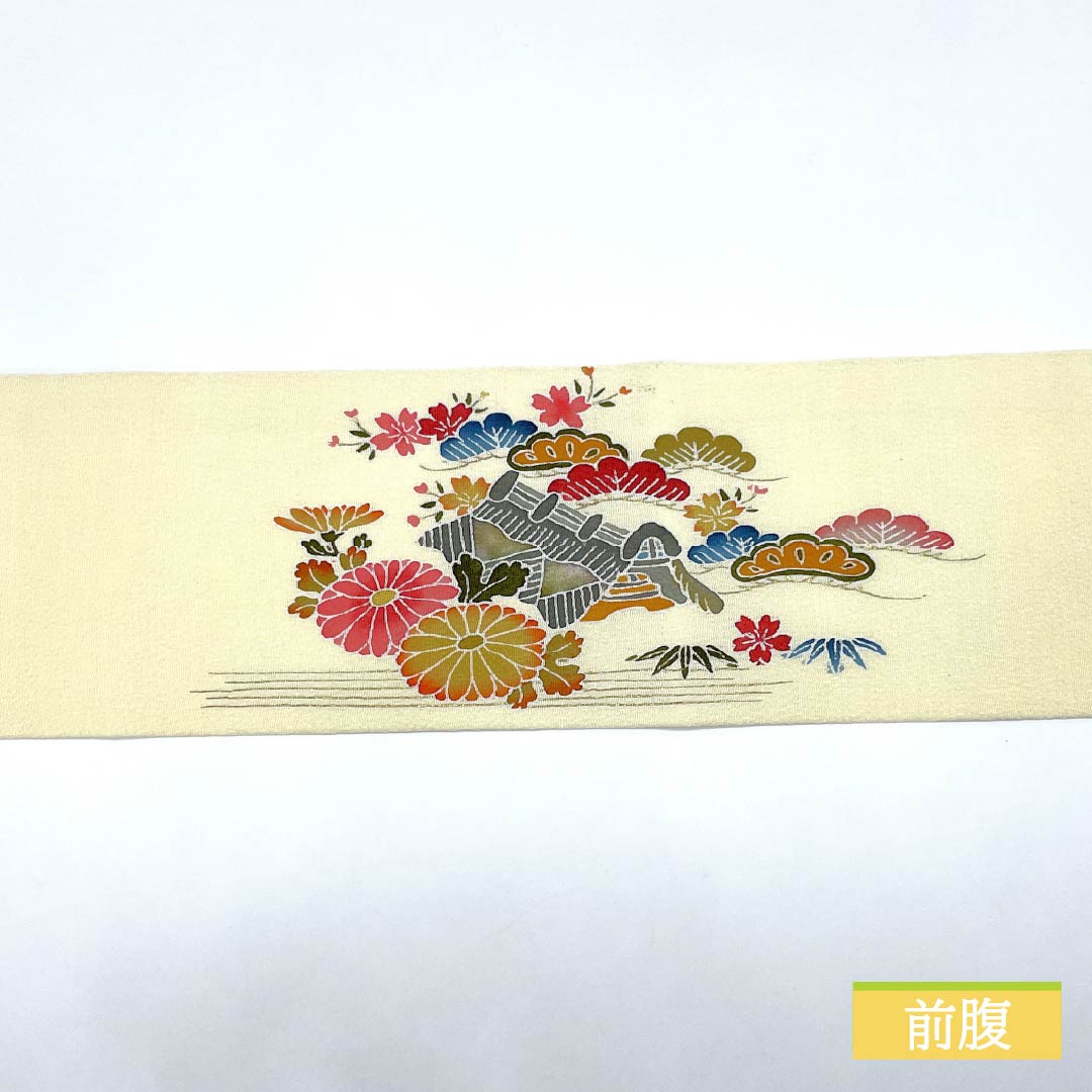 着物ふぁんた▲夏帯　銀糸　貝殻尽くし　乳白色　美品　逸品　お太鼓柄袋帯 t2436 リサイクル着物名古屋帯 正絹 乳白色色（にゅうはくしょくいろ