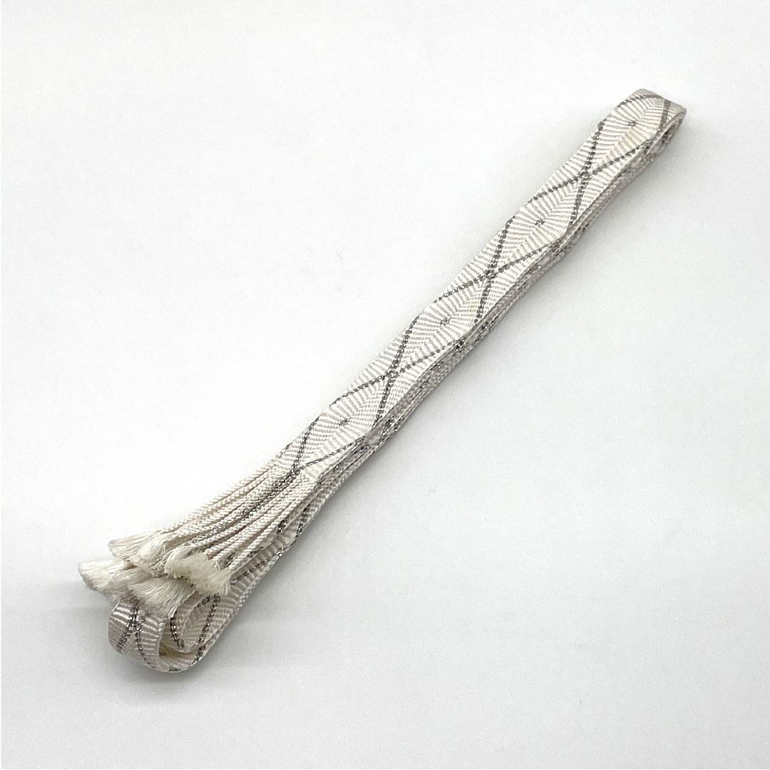 S-Rank Silk Obijime (Shiroiro) - White with Silver Diamond Pattern - Approx. 164cm Long, Approx. 1.7cm Wide - Formal, White, Item Number: 1135004592311