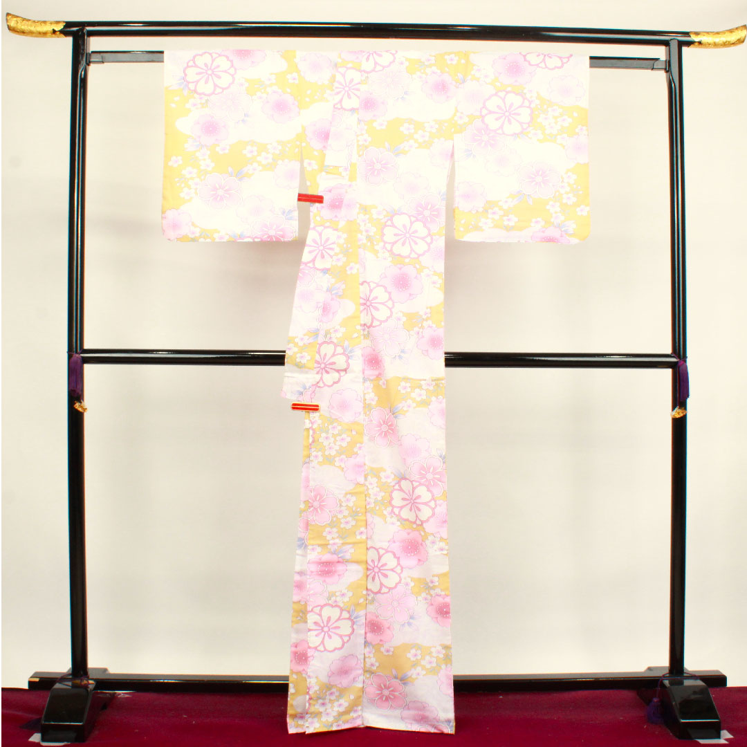 浴衣 桜 雲取り 木綿 Sランク 単衣 身丈166.5cm 裄丈65cm グラデーション系 1118002772599