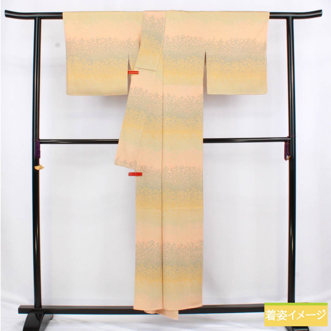Komon silk S-rank, length 152.5cm, sleeve length 61.5cm, lined, Edo komon, stencil dyeing, circle with four squares, single crest, Seigaiha pattern, gradation pattern, product number 1115006492299