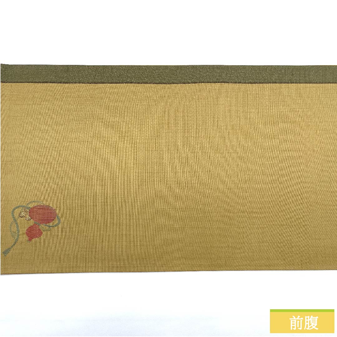 袋帯 山吹鼠色（やまぶきねずいろ） 瓢箪 梅 紬地 帯丈444cm 正絹 Aランク ポイント柄 カジュアル ベージュ系 1123011113325