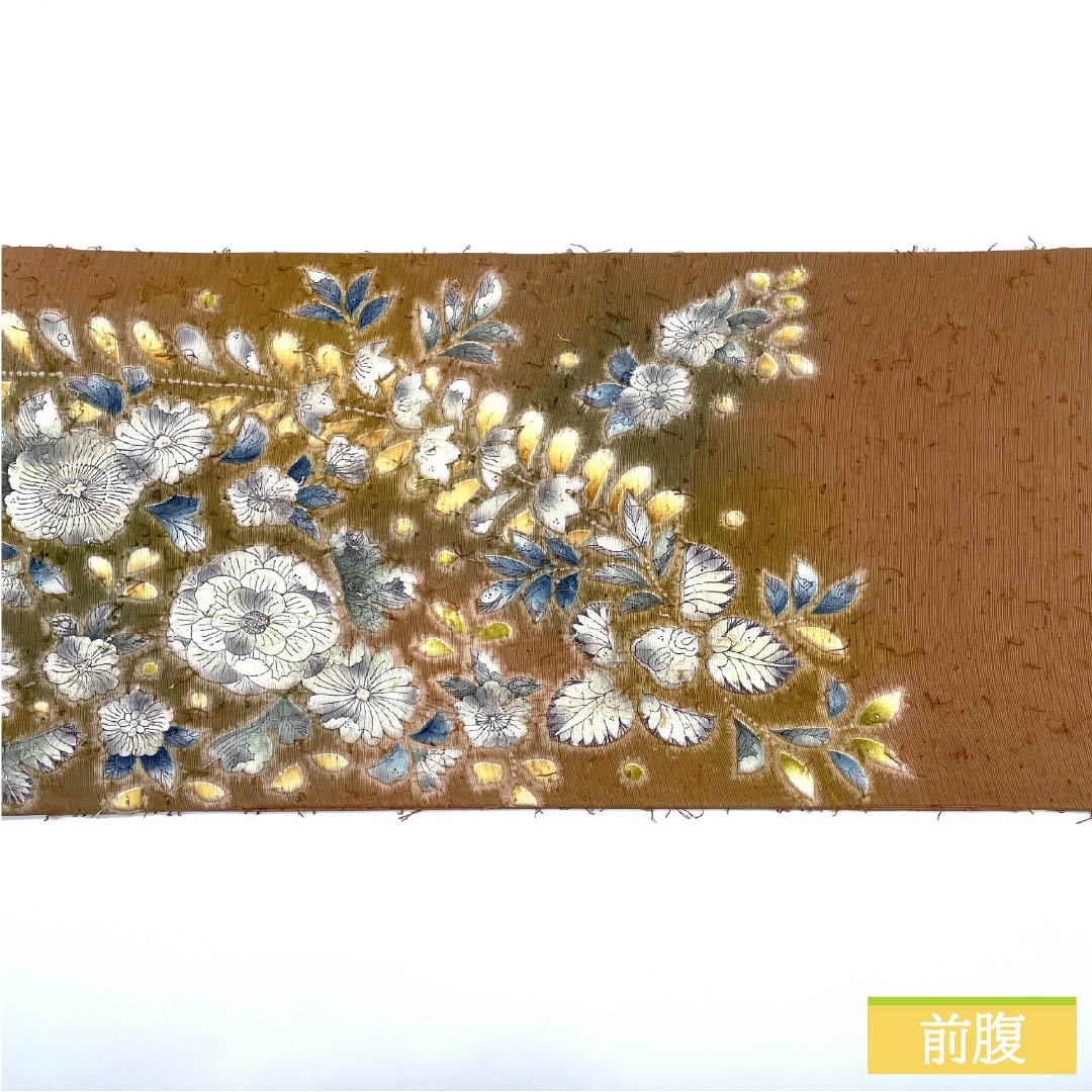 袋帯 正絹 芝翫茶色（しかんちゃいろ） ひげ紬 網織紬 辻ヶ花 帯丈460cm Sランク 六通 セミフォーマル 茶系 1123012262414