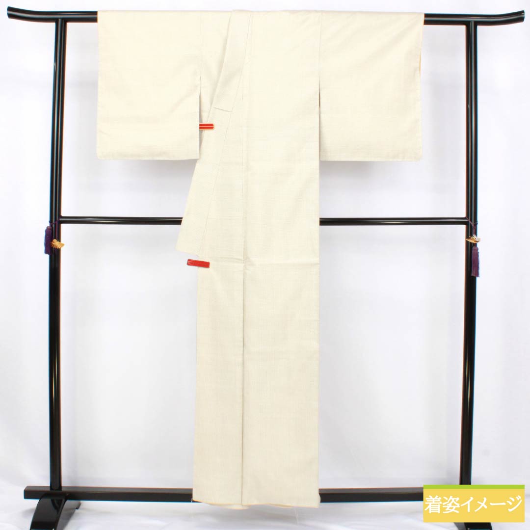 紬 正絹 Sランク 身丈157cm 裄丈63.5cm 生成り色（きなりいろ） 白大島 蚊絣 しつけ糸付き 袷 白系 1116004362311