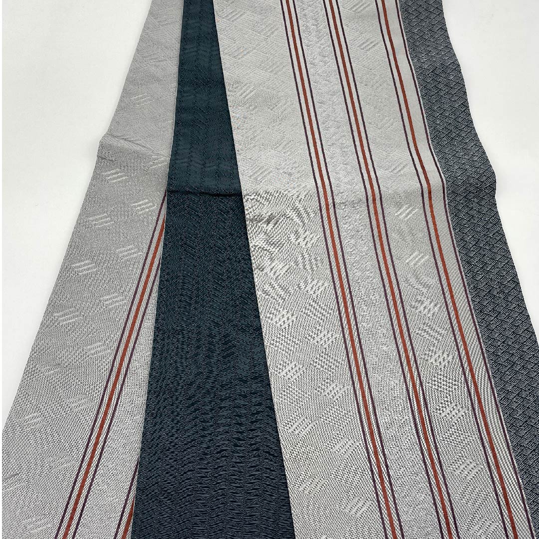 名古屋帯 京袋帯 菱模様 グレー系濃淡 帯丈381cm ポリ Sランク 全通 カジュアル グレー系 1124003422322  開き仕立て