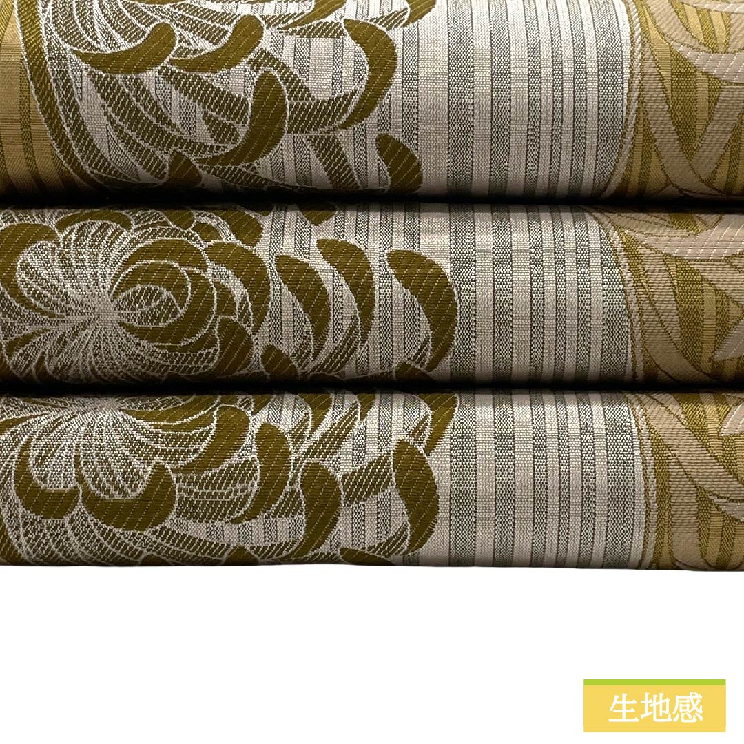 【未仕立】半幅帯 ポリエステル Sランク 楊梅色（やまももいろ） 薄卵色（うすたまごいろ） リバーシブル 菊 立涌 霞模様 帯丈412cm マルチカラー 1125004792428