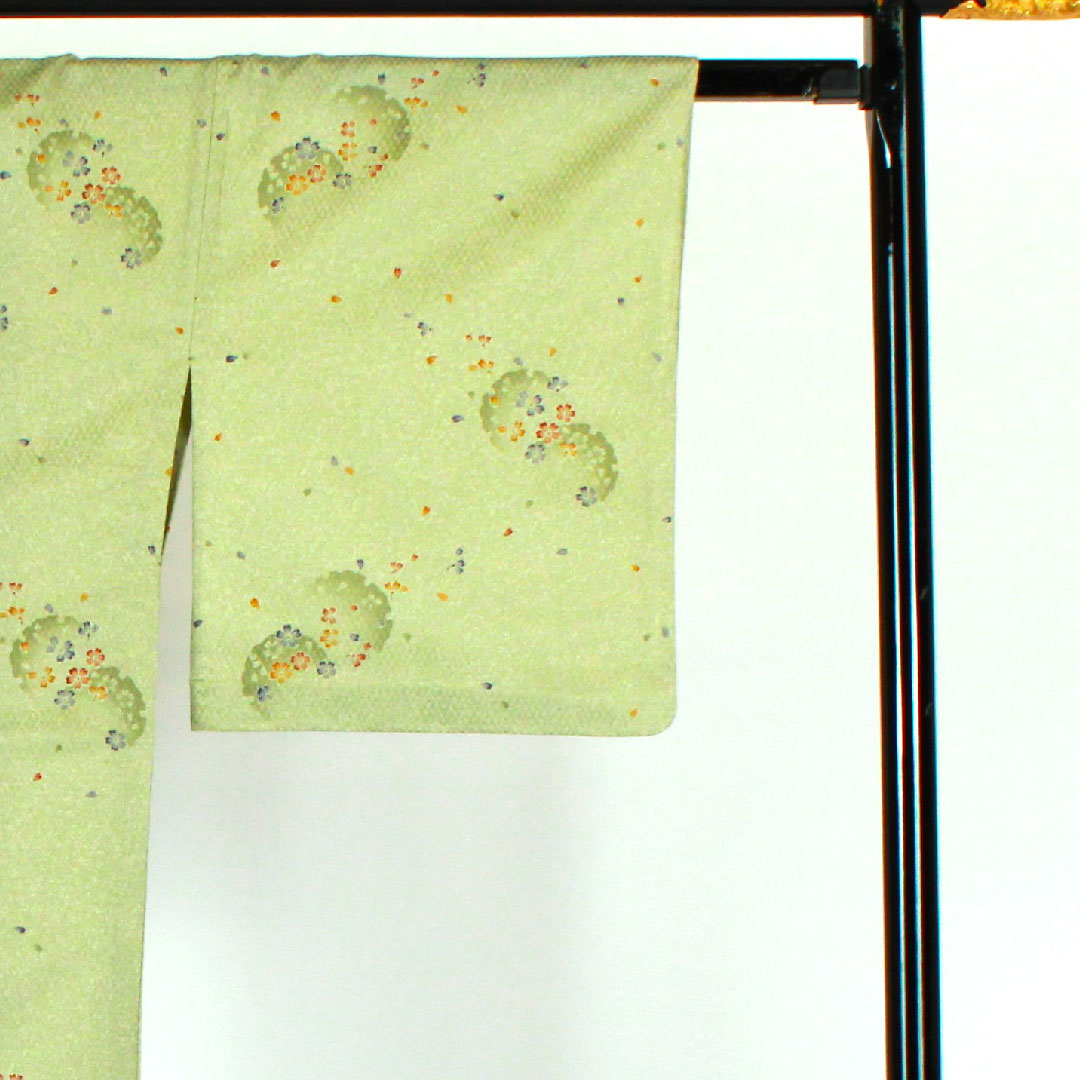 Small pattern, Length 166.5cm, Sleeve length 69cm, Single layer, Cherry blossom, Snowflake, Washable kimono, Polyester, S rank, Green, 1115000792419