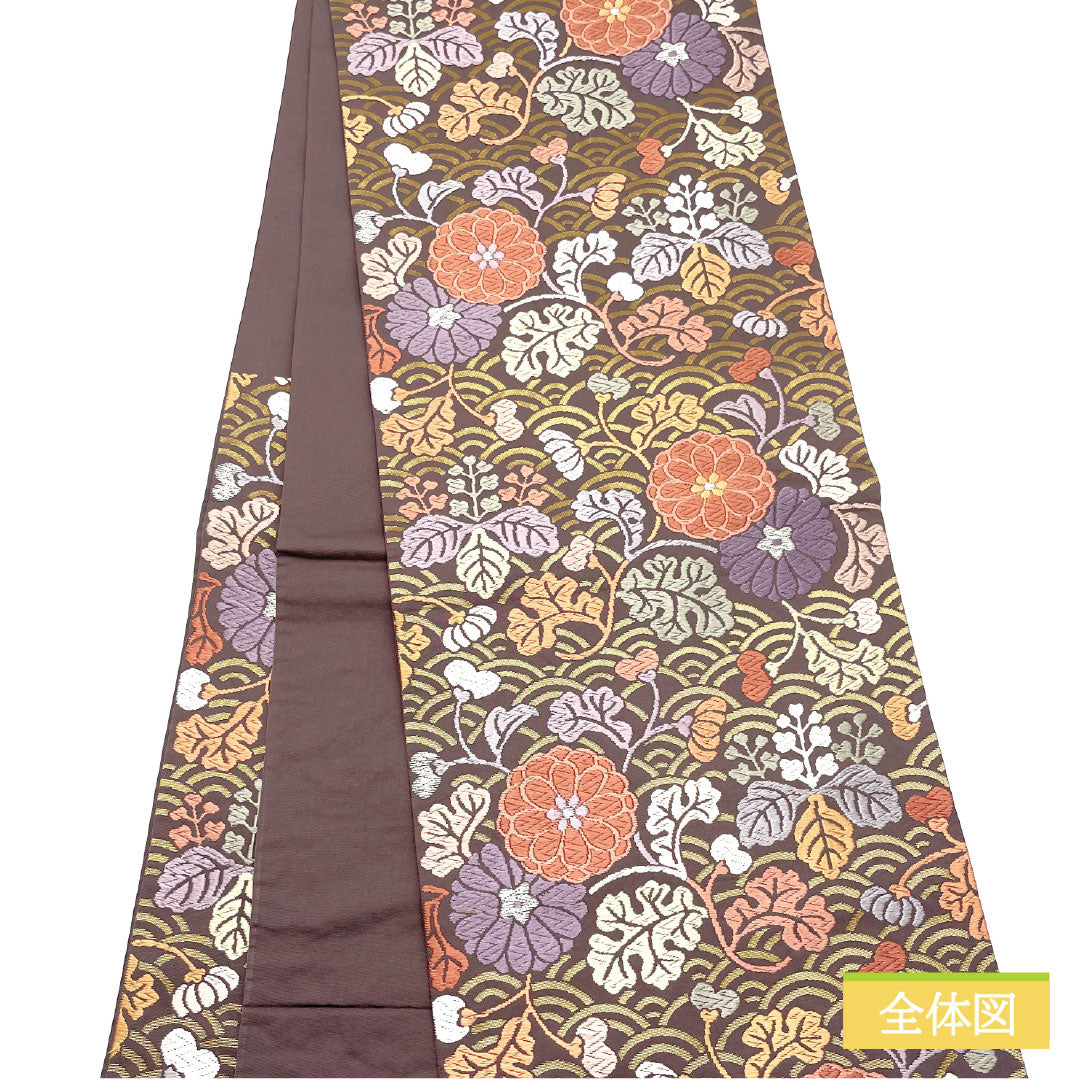 袋帯 正絹 Aランク 紅消鼠色（べにけしねずいろ） 唐織 慶長柄   帯丈424cm 六通 セミフォーマル 紫系 1123016543320