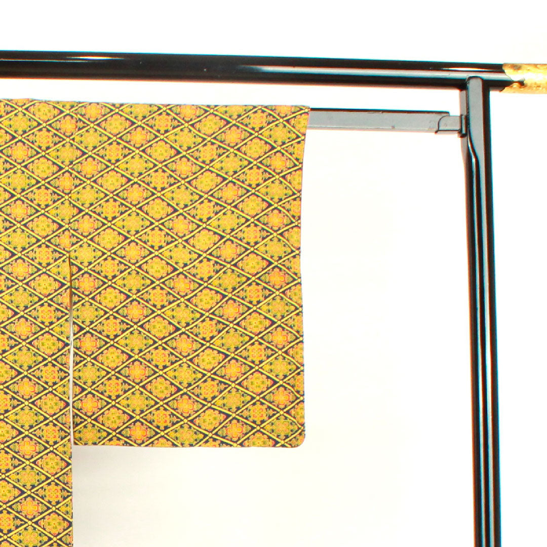 小紋 身丈156cm 裄丈59cm 袷  紺瑠璃色 華文  正絹 Aランク 紺系 1115002673318