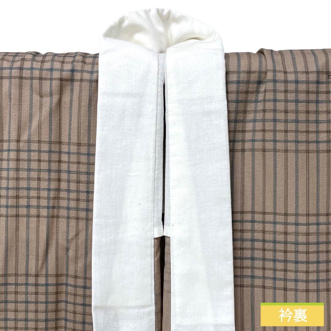 メンズ襦袢 ウール Sランク 身丈140.5cm 裄丈67cm 惚色（ぼけいろ） 格子 居敷当て付き 単衣 ベージュ系 1140000882425