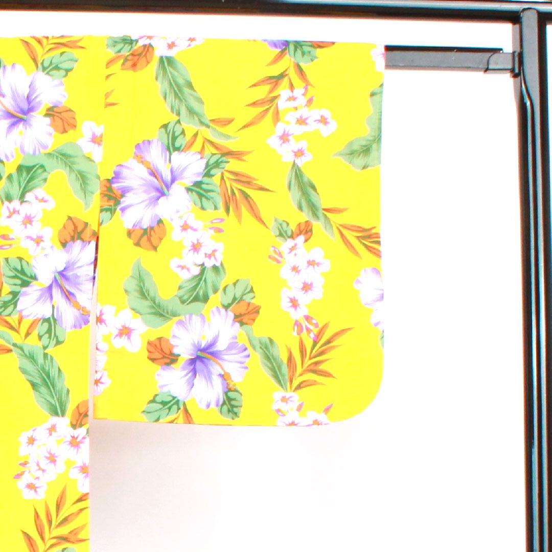 浴衣 山吹色 ハイビスカス 木綿 Sランク 単衣 身丈165cm 裄丈67.5cm 黄系 1118003262523