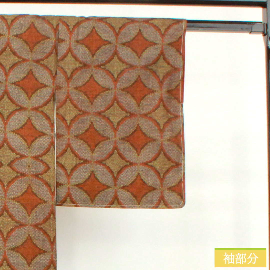 紬 正絹 身丈158cm 裄丈62.5cm 七宝 Aランク 袷 茶系 1116003543314