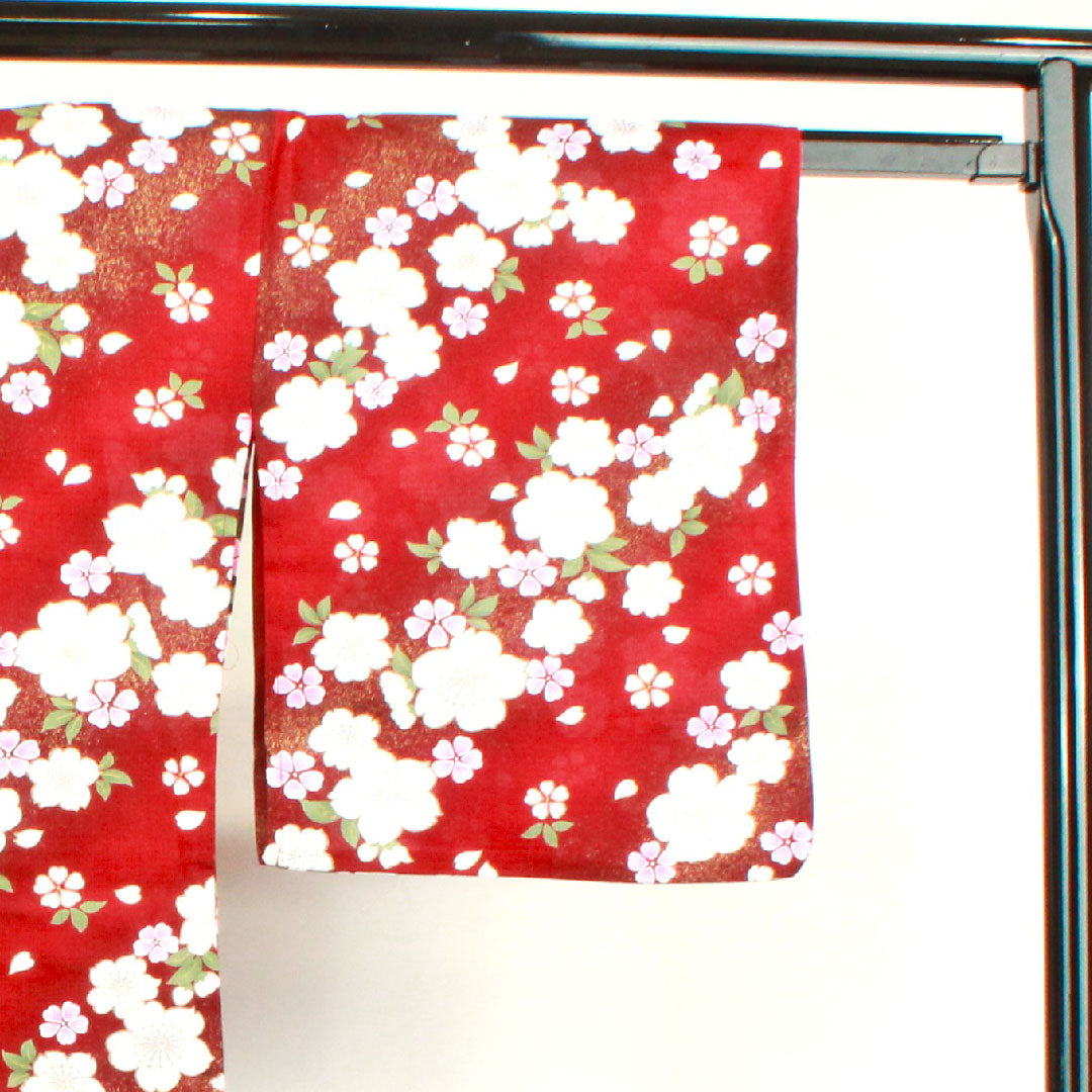 浴衣 深緋色 桜 木綿 Sランク 単衣 身丈165.5cm 裄丈68.5cm 赤系 1118003582512