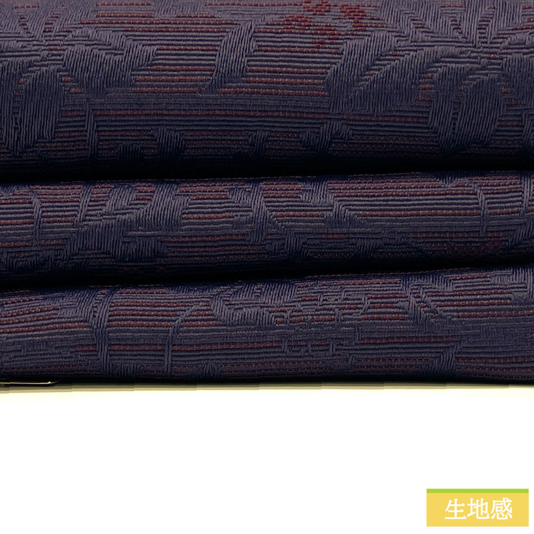 （新品）半幅帯 ポリエステル NEWランク 茄子紺色（なすこんいろ） 中紫色（なかのむらさきいろ） 唐花風 縞 リバーシブル 帯丈400cm 紫系 1125002451420