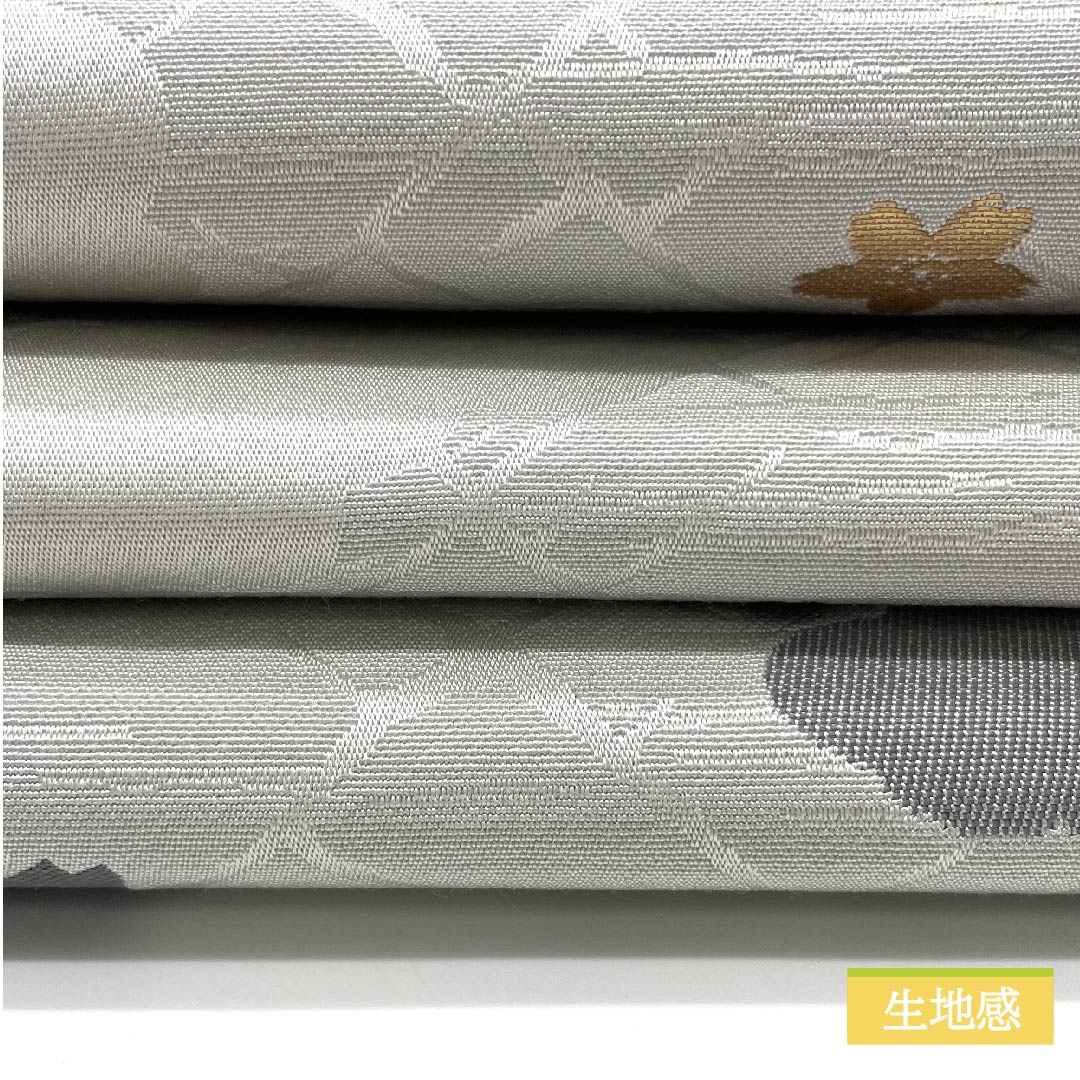 （未仕立）半幅帯 ポリエステル 薄墨色（うすずみいろ） 雲 桜 古典柄 花柄 モノトーン 帯丈344cm グレー系 Sランク 1125001122322