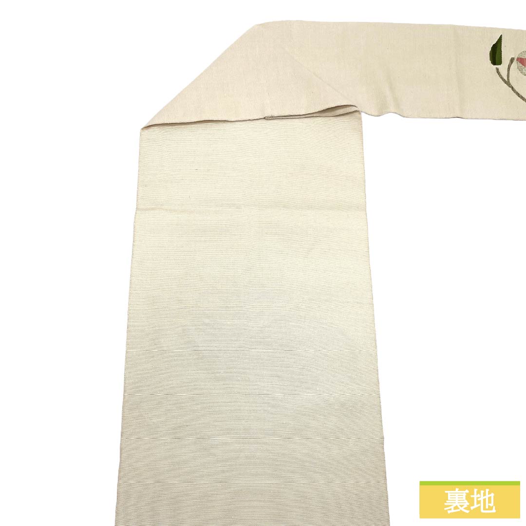 名古屋帯 正絹 Aランク 名古屋仕立て 蕎麦切色（そばきりいろ） 抽象花模様 帯丈366cm ポイント柄 セミフォーマル 白系 1124014283311