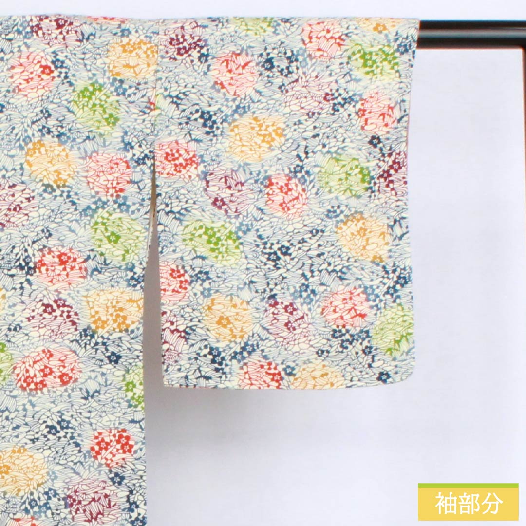 小紋 正絹 身丈147cm 裄丈64cm 袷 生成り色（きなりいろ） 型染 抽象模様 しつけ糸付き Aランク 白系 1115006123111