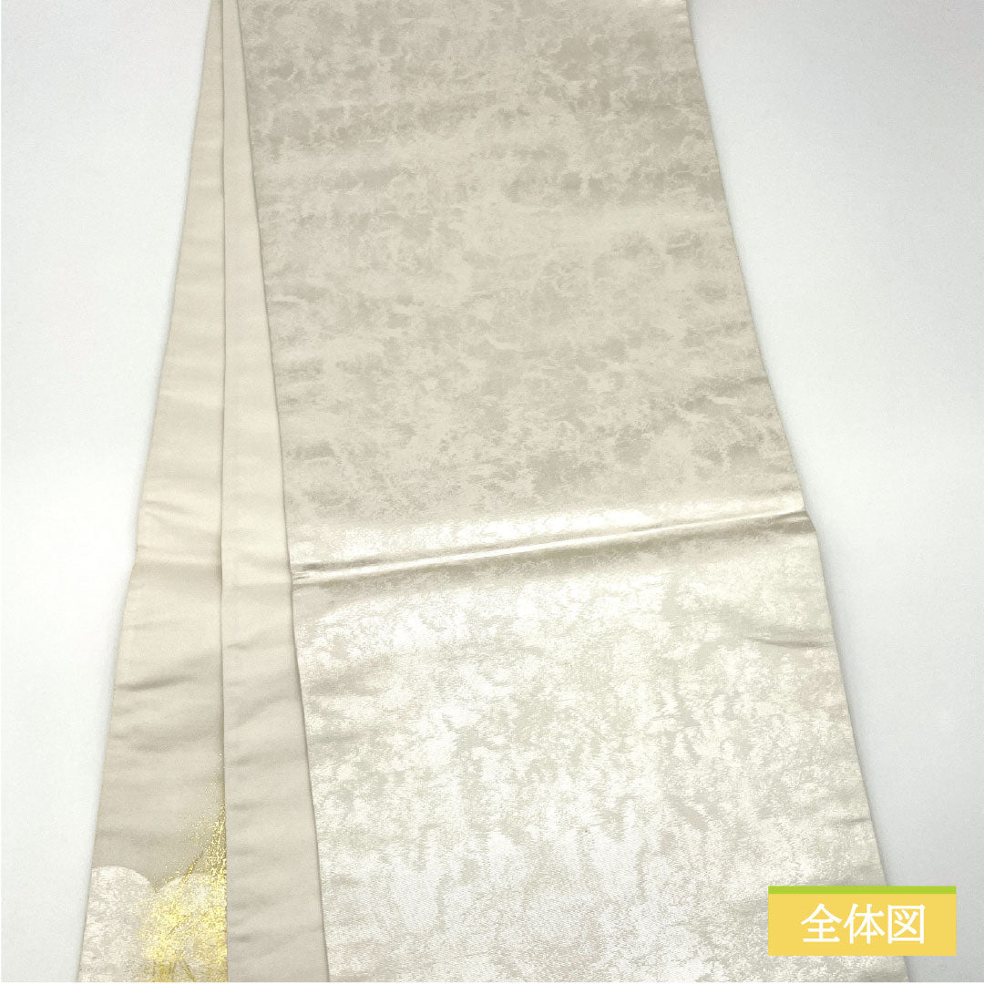 袋帯 正絹 Aランク 引箔 西陣織 部分刺繍 衝立 草花模様 帯丈426cm ポイント柄 フォーマル 銀系 1123016473322