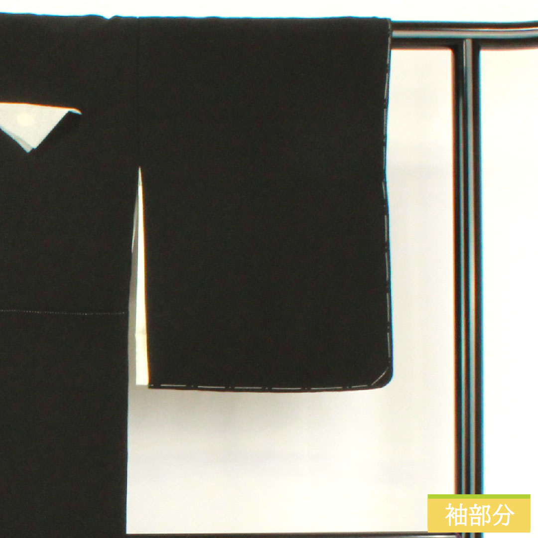 Black formal kimono, pure silk, length 164.5cm, sleeve length 63cm, lined, Kyoto yuzen, wave, fan, plum, five crests, five-three paulownia, A rank, black, 1111001523410