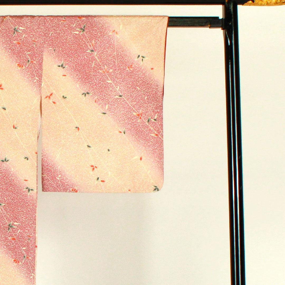 Small pattern, length 162.5cm, sleeve length 64cm, lined, tataki-dyed, floral pattern, washable kimono, poly, S rank, pink, 1115000762313