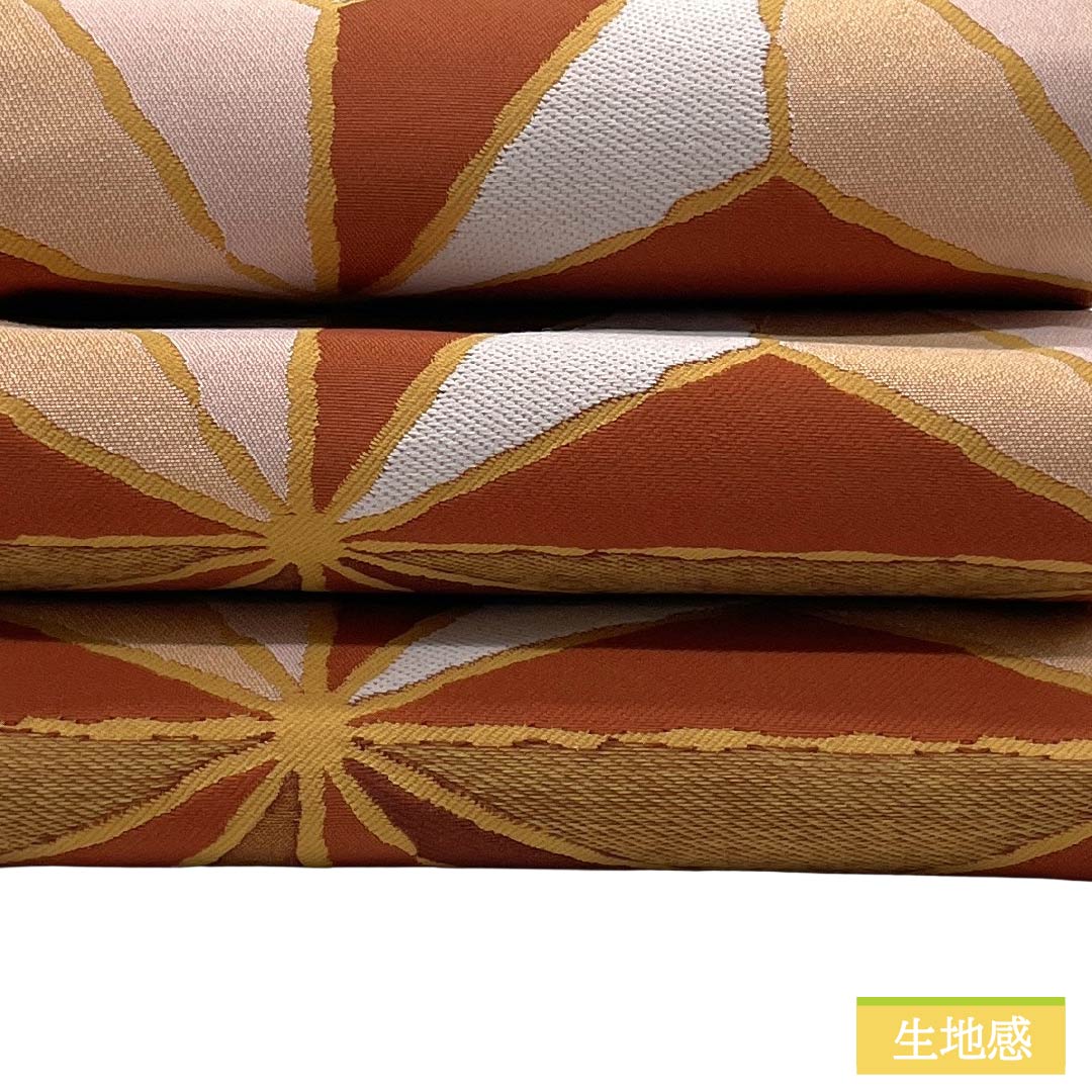 半幅帯 ポリエステル Aランク 麻の葉模様 帯丈390cm 茶系 1125005503314