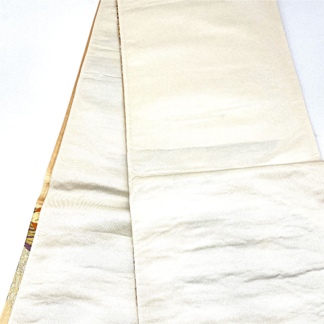 （未仕立）袋帯 向かい鶴 帯丈416cm 正絹 Aランク 六通 フォーマル 金系 1123003693321