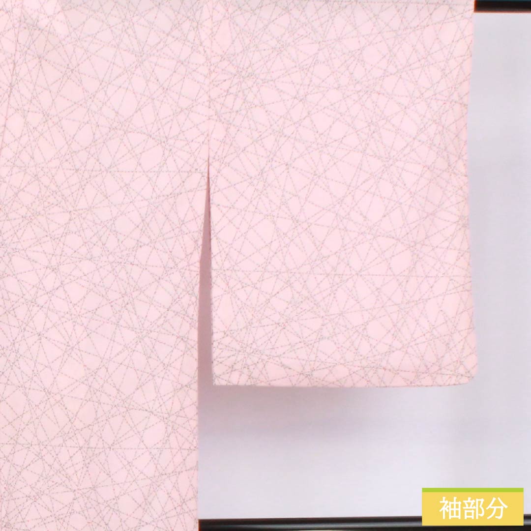 夏物 ポリエステル 小紋 身丈159.5cm 裄丈64cm 曙色（あけぼのいろ） 点 線 洗える着物 絽 Bランク ピンク系 1132002464313