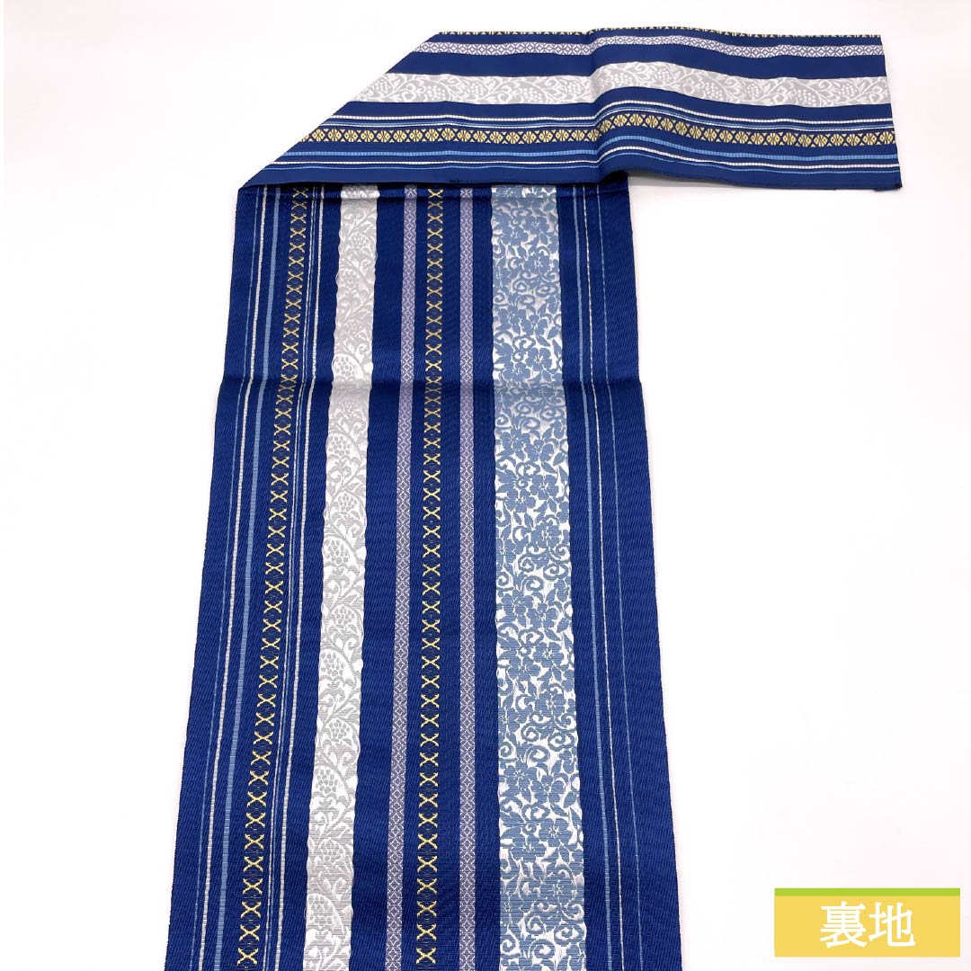 （新品未使用品）名古屋帯 正絹 NEWランク 濃桔梗色（こいききょういろ） 博多織 本場筑前博多織 八寸名古屋帯 帯丈367cm 全通 カジュアル 青系 1124009641317 松葉仕立て