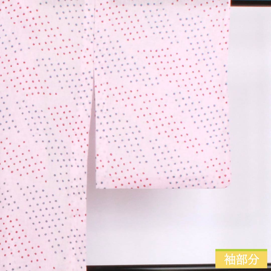 夏物 ポリエステル 小紋 身丈158cm 裄丈64cm 白梅色（しらうめいろ） ドット柄 刺繍 洗える着物 紗 Sランク ピンク系 1132002562313